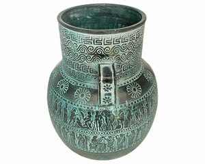 Relief terracotta Amphora Vase 28cm ,Ancient Greek Mythology Scenes,Green Patina