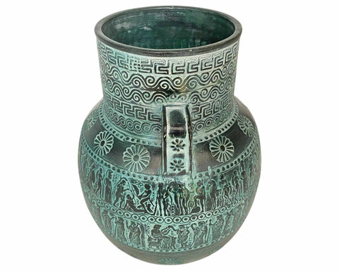 Relief terracotta Amphora Vase 28cm ,Ancient Greek Mythology Scenes,Green Patina