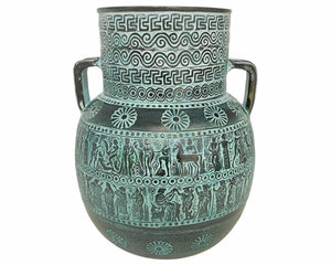 Relief terracotta Amphora Vase 28cm ,Ancient Greek Mythology Scenes,Green Patina