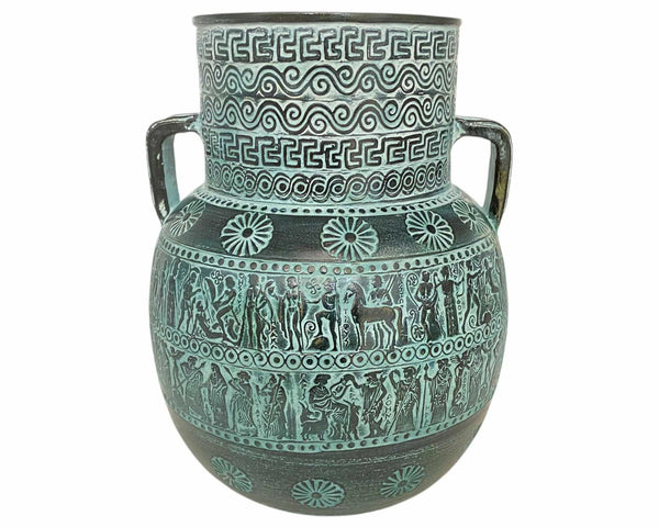 Relief terracotta Amphora Vase 28cm ,Ancient Greek Mythology Scenes,Green Patina