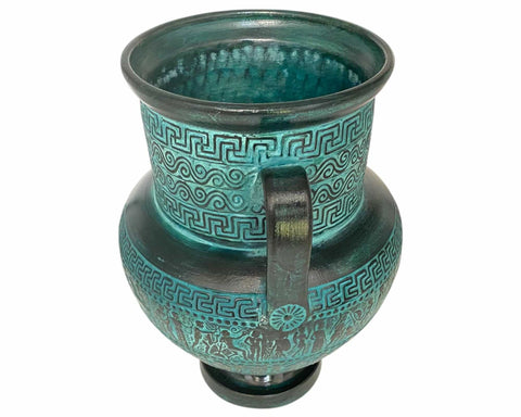 Relief terracotta Amphora Vase 29cm ,Ancient Greek Mythology Scenes,Green Patina - ifigeneiaceramics