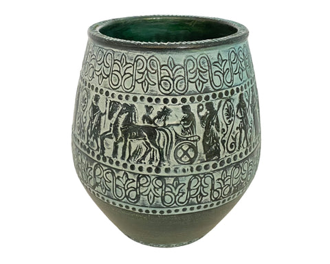 Relief terracotta, Greek Pithari Pottery Vase 16cm,Ancient Greek Mythology Scenses