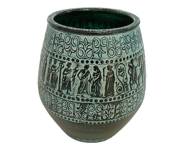 Relief terracotta, Greek Pithari Pottery Vase 16cm,Ancient Greek Mythology Scenses