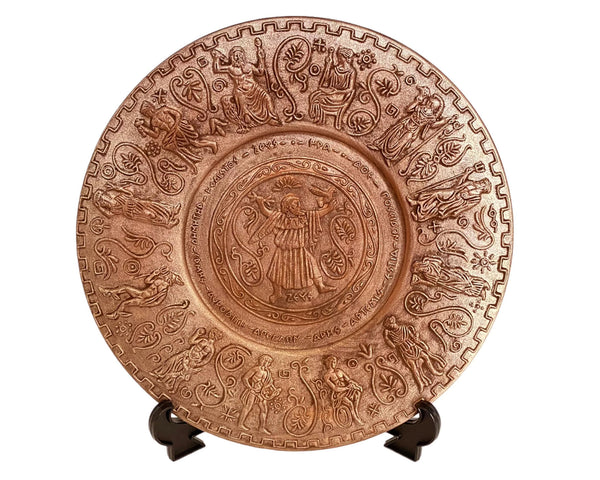 Assiette en terre cuite en relief 25cm,Bronze Patiné,reprasant les Dieux Olympiens Grecs Anciens