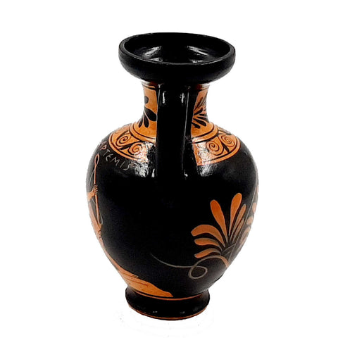 Set of 2 Red Figure Pottery Vases 13,5cm,Goddess Artemis and God Apollo