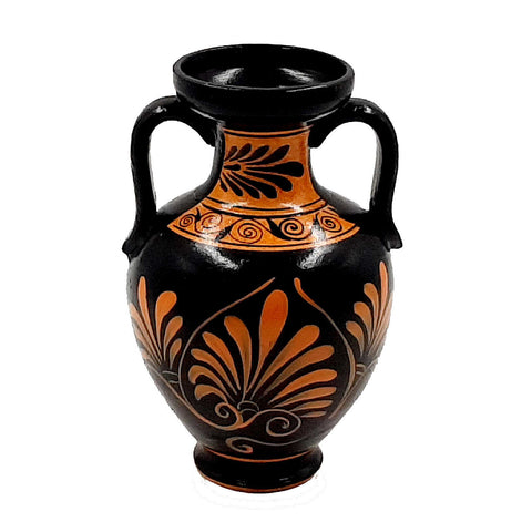 Set of 2 Red Figure Pottery Vases 13,5cm,Goddess Artemis and God Apollo