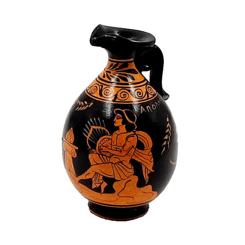 Set of 2 Red Figure Pottery Vases 13,5cm,Goddess Artemis and God Apollo