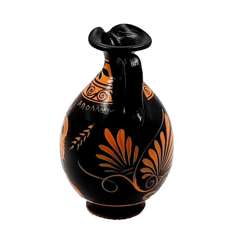 Set of 2 Red Figure Pottery Vases 13,5cm,Goddess Artemis and God Apollo