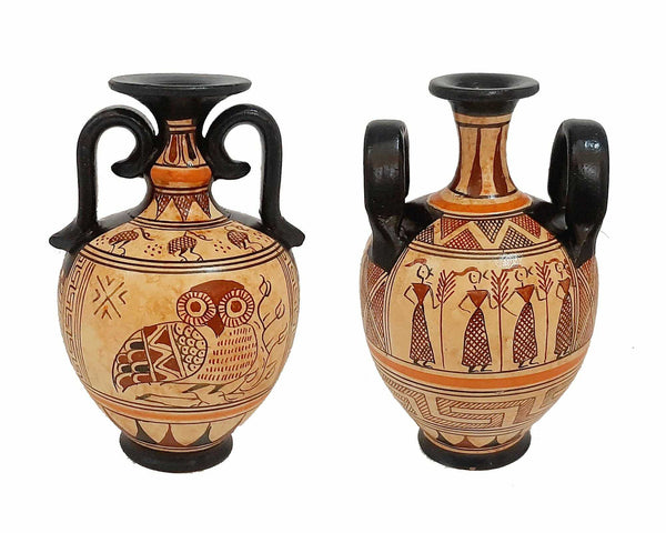Set of 2 Geometric Greek vases 13,5cm,Ancient Pottery