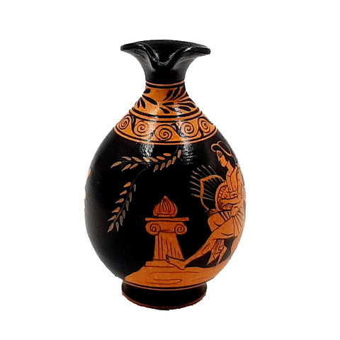 Set of 2 Red Figure Pottery Vases 13,5cm,Goddess Artemis and God Apollo