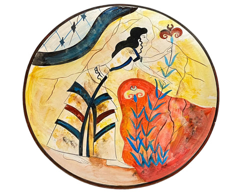 Les « cueilleurs de safran », assiette en céramique 24 cm No2, réplique du musée Fresque d'Akrotiri, Théra