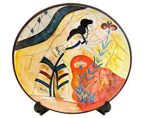 The 'Saffron Gatherers',Ceramic plate 24cm Museum Replica Fresco from Akrotiri, Thera - ifigeneiaceramics