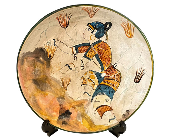 The 'Saffron Gatherers' fresco copy,Ceramic Plate 24cmNo1,from Akrotiri, Thera