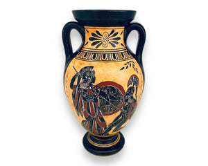 Theseus and the Minotaur,Goddess athena with Enceladus,Greek amphora 22cm, Black  figure pottery