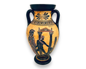 Theseus and the Minotaur,Goddess athena with Enceladus,Greek amphora 22cm, Black  figure pottery