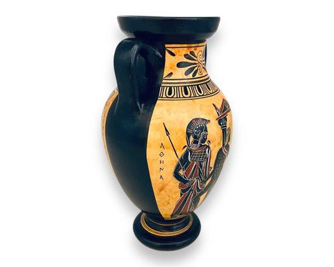 Theseus and the Minotaur,Goddess athena with Enceladus,Greek amphora 22cm, Black  figure pottery