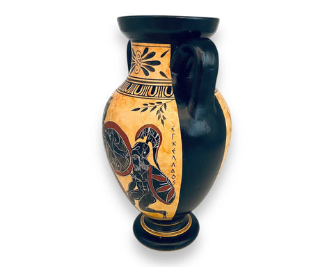 Vase grec amphore 43 cm, multicolore, Dieu Dionysos avec satyres