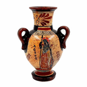 Ancient Greek  Amphora  17cm,Mulitcolored, Shows God Poseidon and Goddess Athena - ifigeneiaceramics