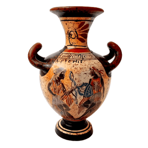 Ancient Greek Amphora 16cm,Multicolored,showing God Apollo and Goddess Artemis - ifigeneiaceramics