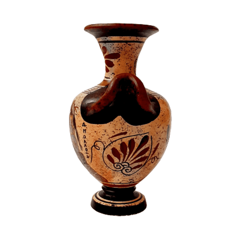 Ancient Greek Amphora 16cm,Multicolored,showing God Apollo and Goddess Artemis - ifigeneiaceramics