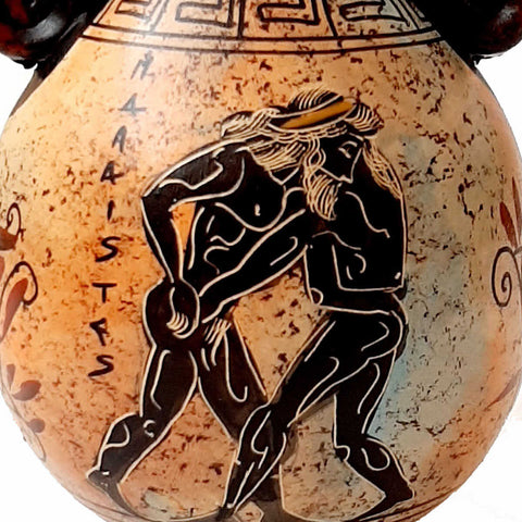 Ancient Greek Amphora 17cm,Multicolored,showing themes from Ancient Olympics - ifigeneiaceramics