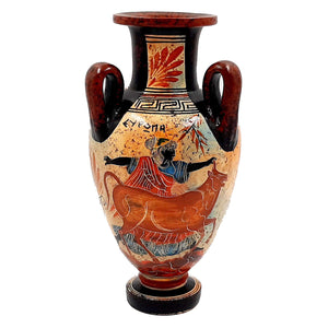 Ancient Greek  Amphora  22cm,Mulitcolored, Shows Europa with the Bull,and Godess Nike - ifigeneiaceramics