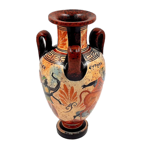 Ancient Greek  Amphora  22cm,Mulitcolored, Shows Europa with the Bull,and Godess Nike - ifigeneiaceramics