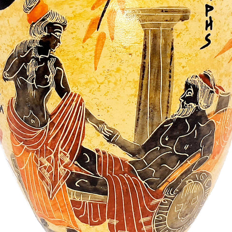 Ancient Greek Amphora 22cm, Showing God Ares and Goddess Aphrodite - ifigeneiaceramics