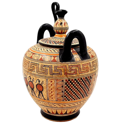 Boîte grecque antique 23 cm avec couvercle, poterie d'art géométrique