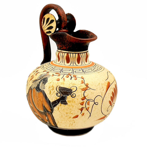 Ancient Greek Jar, Rhodian Oinochoe 20cm,Goddess Athena and God Dionysus - ifigeneiaceramics