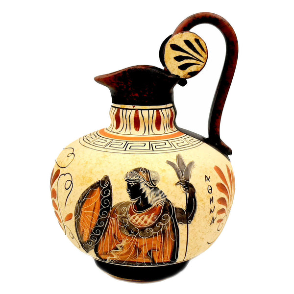 Ancient Greek Jar, Rhodian Oinochoe 20cm,Goddess Athena and God Dionysus - ifigeneiaceramics