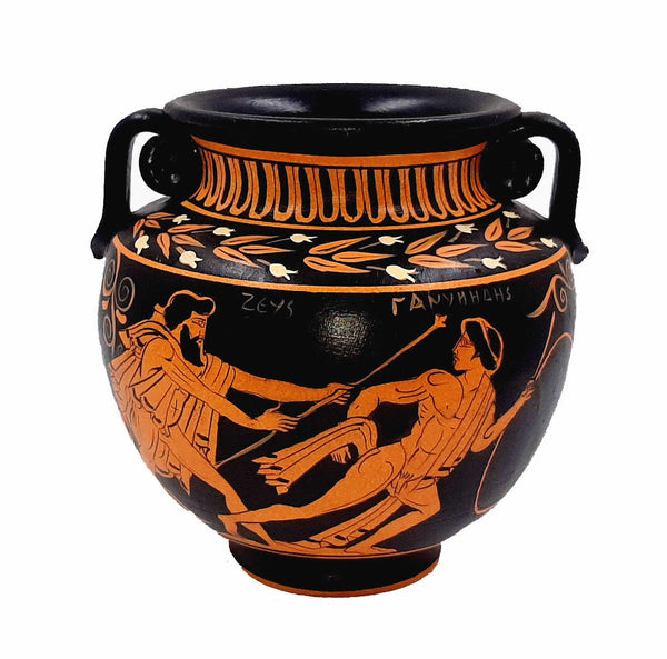 Ancient Greek Krater 15cm,Red Figured, Showing scence from a bride and God Zeus with Ganymede - ifigeneiaceramics