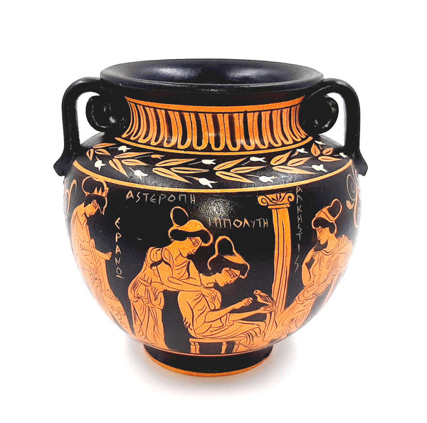 Ancient Greek Krater 15cm,Red Figured, Showing scence from a bride and God Zeus with Ganymede - ifigeneiaceramics