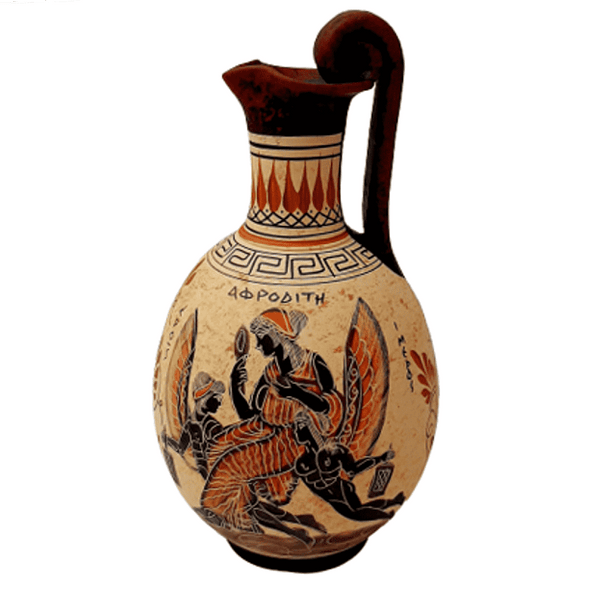 Ancient Greek Jar 24cm, shows Goddess Aphrodite,God Apollon with Goddess Artemis - ifigeneiaceramics