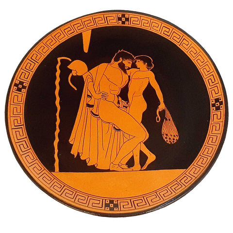 Ancient Greek Plate 23cm,Red figure painting,two males of different ages