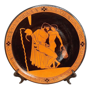 Assiette grecque antique 23cm,Peinture de figures rouges,deux mâles d'âges différents