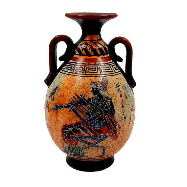 Ancient Greek Pottery Amphora,Multicolored,Showing Aulitris and God Apollo - ifigeneiaceramics