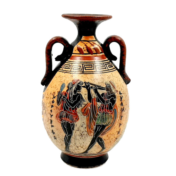 Ancient Greek Pottery Amphora,Multicolored,Showing Aulitris and God Apollo - ifigeneiaceramics