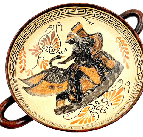 Ancient Greek Pottery, Kylix 26cm ,God Zeus as swan seduces Leda - ifigeneiaceramics