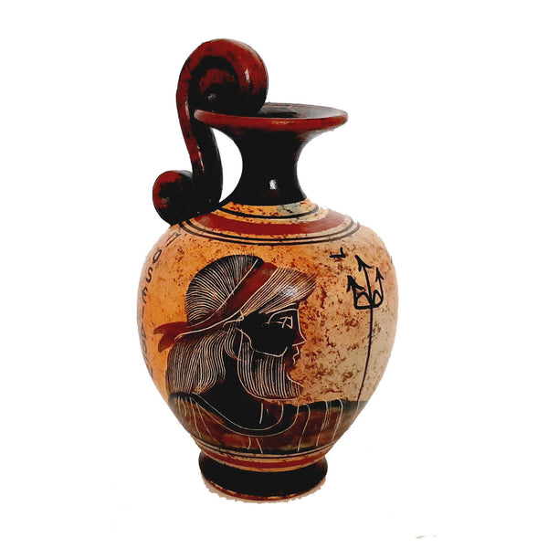 Ancient Greek Pottery vase 13cm,Shows God Poseidon - ifigeneiaceramics