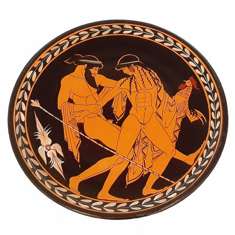 Grec antique Plaque à figurine rouge 23cm, Dieu Zeus avec Ganymède