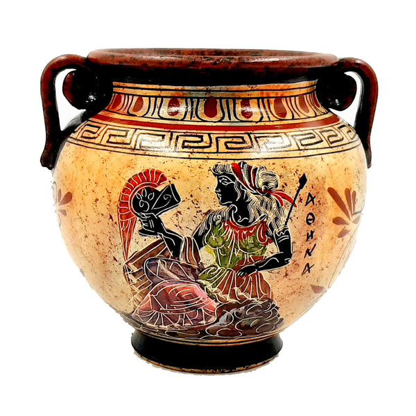 Ancient Greek Vase 15cm,Krater Multicolored,Showing Oedipus and the Sphinx - ifigeneiaceramics