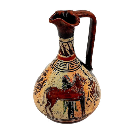 Ancient Greek Vase 17cm,Multicolored Lagynos,showing God Dionysus - ifigeneiaceramics