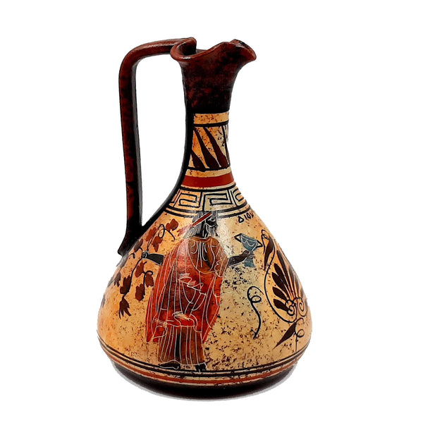 Ancient Greek Vase 17cm,Multicolored Lagynos,showing God Dionysus - ifigeneiaceramics