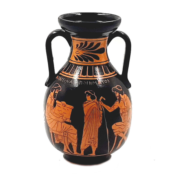 Ancient Greek Vase 17cm,Red Figure Amphora,Showing classroom situation - ifigeneiaceramics