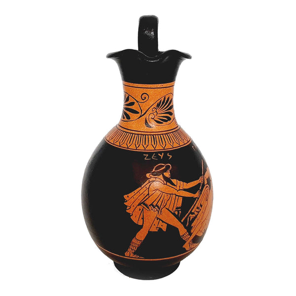 Ancient Greek Olpe 17cm,Red Figure Pottery,shows God Zeus with Ganymede - ifigeneiaceramics