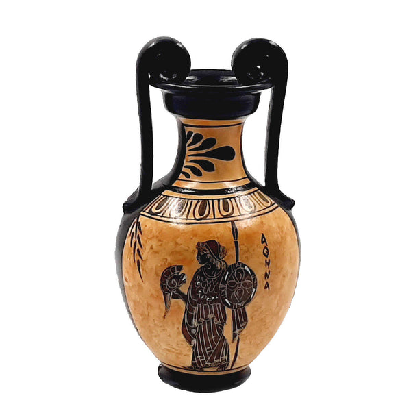 Ancient Greek Vase 19cm,Black figure Amphora,Themis and Aegeus,Goddess Athena - ifigeneiaceramics
