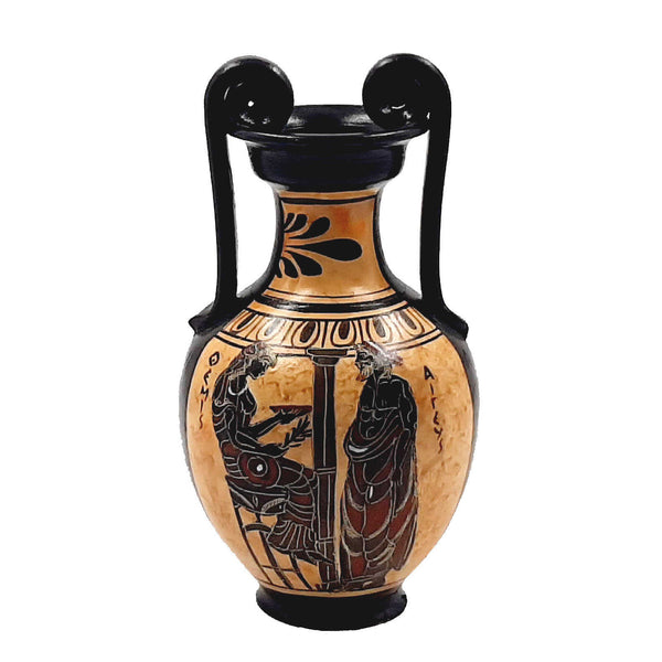 Ancient Greek Vase 19cm,Black figure Amphora,Themis and Aegeus,Goddess Athena - ifigeneiaceramics