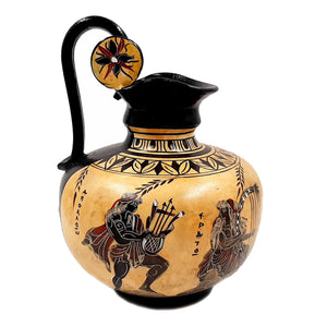 Ancient Greek Vase 20cm,Black figure Rhodian Oinochoe,Showing God Apollo with Erato - ifigeneiaceramics