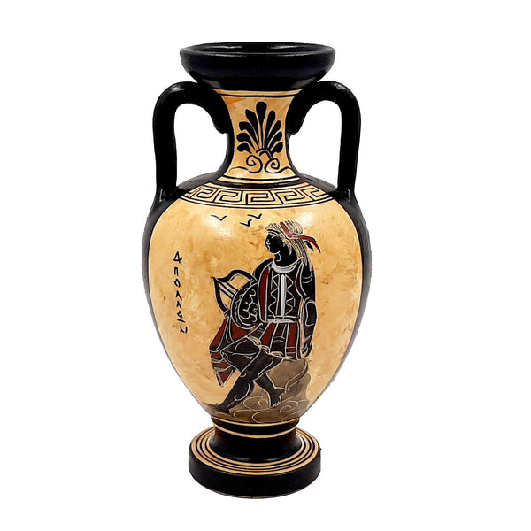 Ancient Greek Vase 22cm,Black figure Amphora,Telemachos with Nestor,God Apollo - ifigeneiaceramics